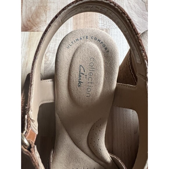 Clarks Giselle Coast Platform Sandals Comfort Cork Leather Braid Brown 7 M - NEW - Picture 6 of 10